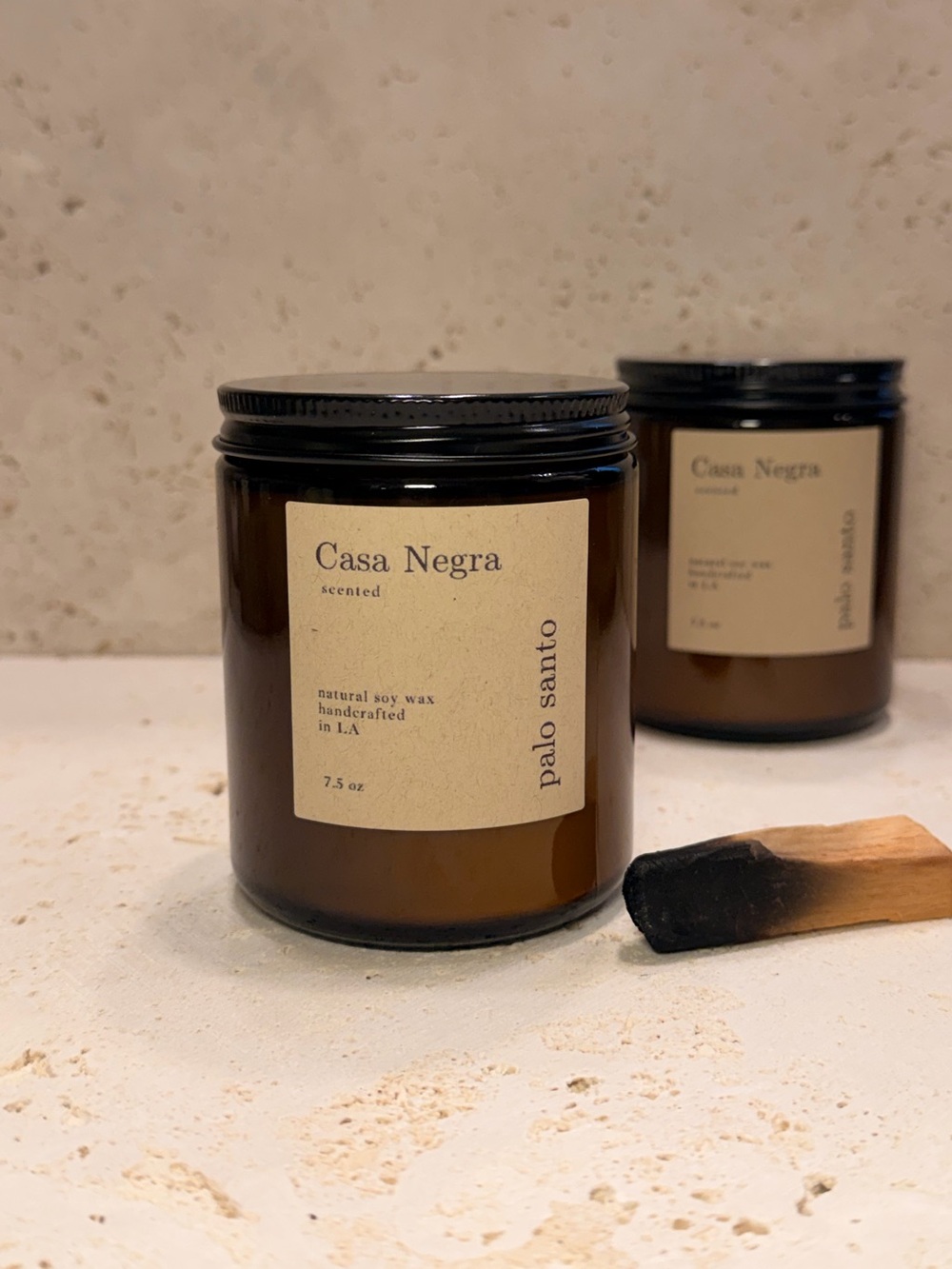 Palo Santo Scented Soy Candle • Amber Glass Jar • Rich Woody Scent